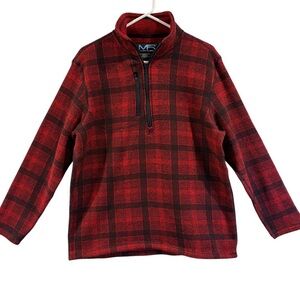 Red Black Plaid Fleece Pullover Fall Winter Layering 1/4 Zip M